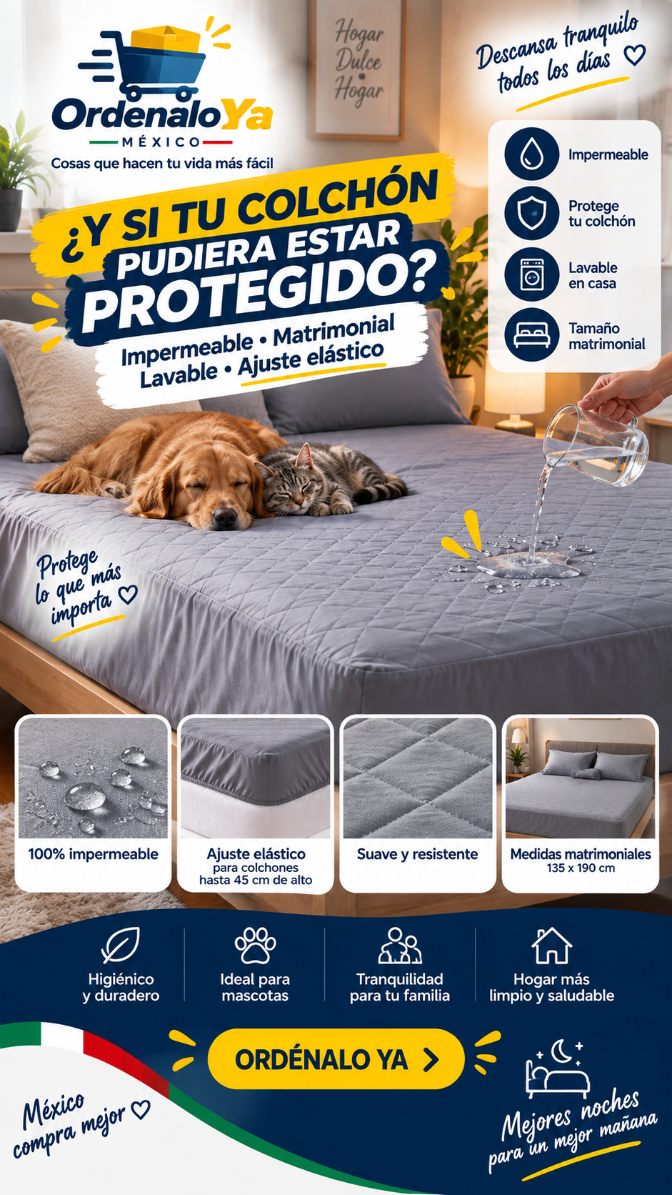 Cubre Colchón Impermeable Matrimonial Fundas Para Cama